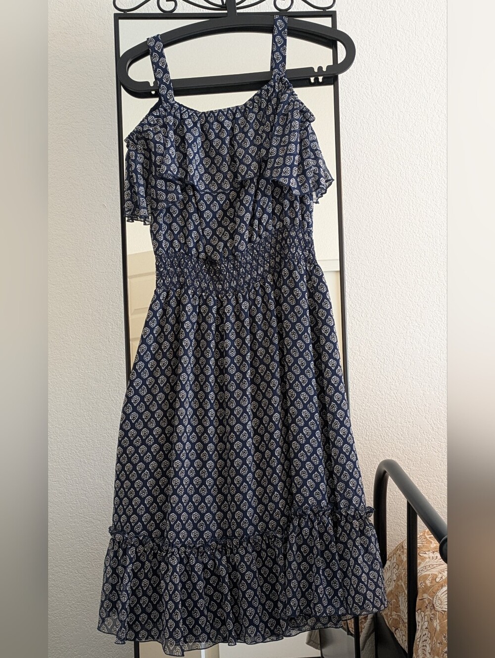 Tommy Hilfiger Navy Paisley Ruffle Midi Dress